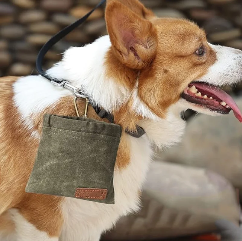 Waxed Canvas Dog Treat Pouch Portable Puppy Dog Training Treat Bag Pet Feed Snack Reward Pocket for Travel or Outdoor Use - Image 2