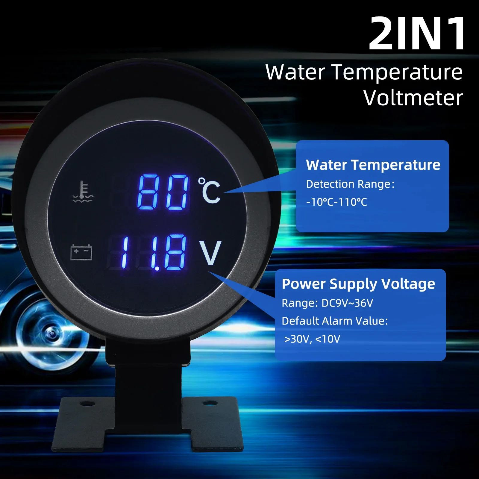 2 in 1 Round 12V 24V LED Digital Car Truck Water Temp Gauge Temperature Sensor Temperatura Motor + Voltmeter Volt Voltage Meter - Image 4