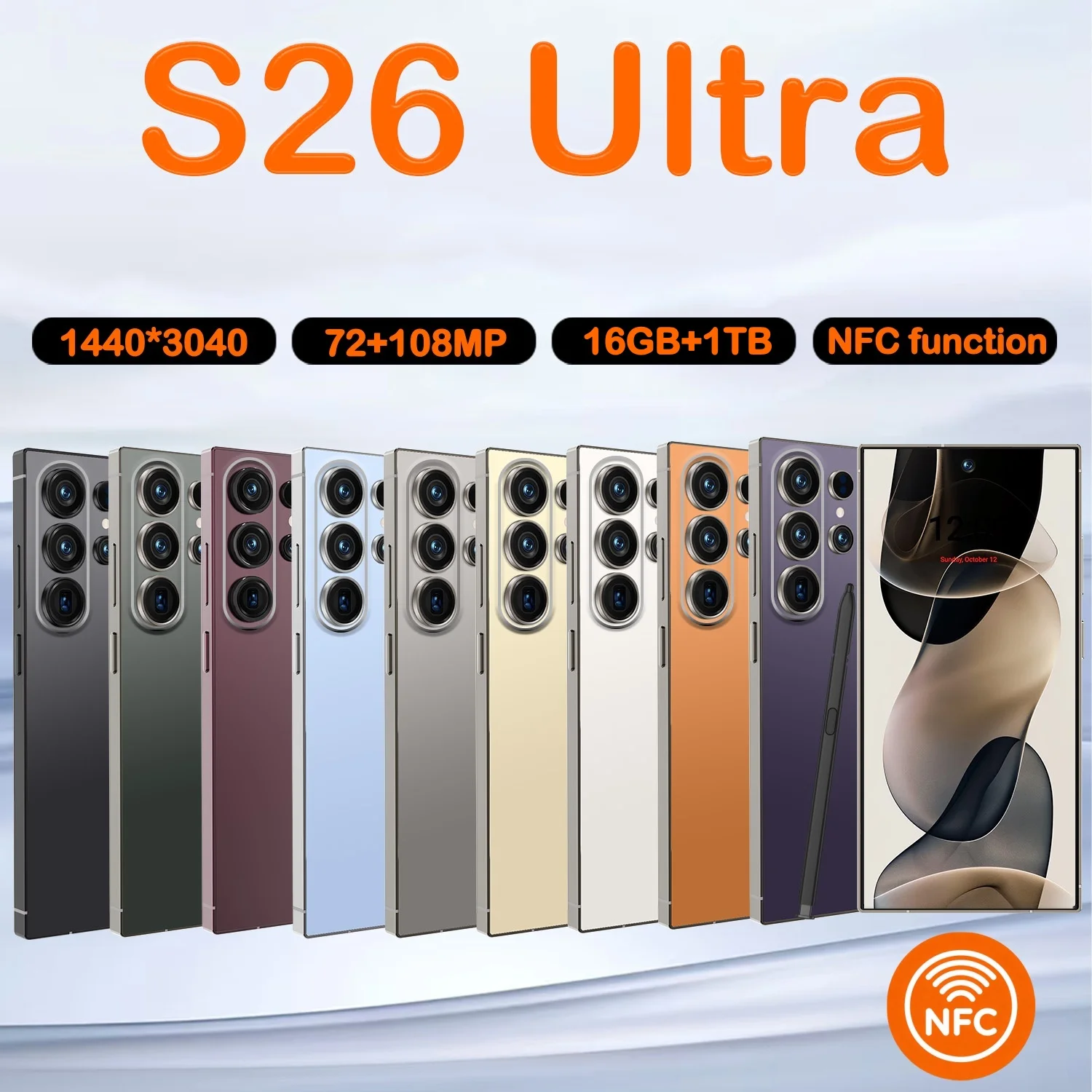 Bezel-Less Look S26 Ultra 5G Smartphone 16GB+1TB Camera Unlocked Android Mobile Phone with NFC Face ID Fingerprint Dual SIM - Image 4