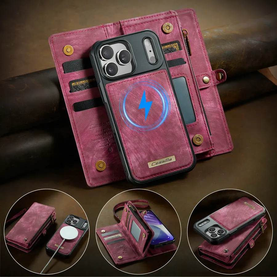 CaseMe PU Leather Case 16 15 14 13 12 11 7 8 Plus Pro Max Wallet 2 in 1 Detachable Flip Cover Cases for iPhone 17 Pack of 10 - Image 2