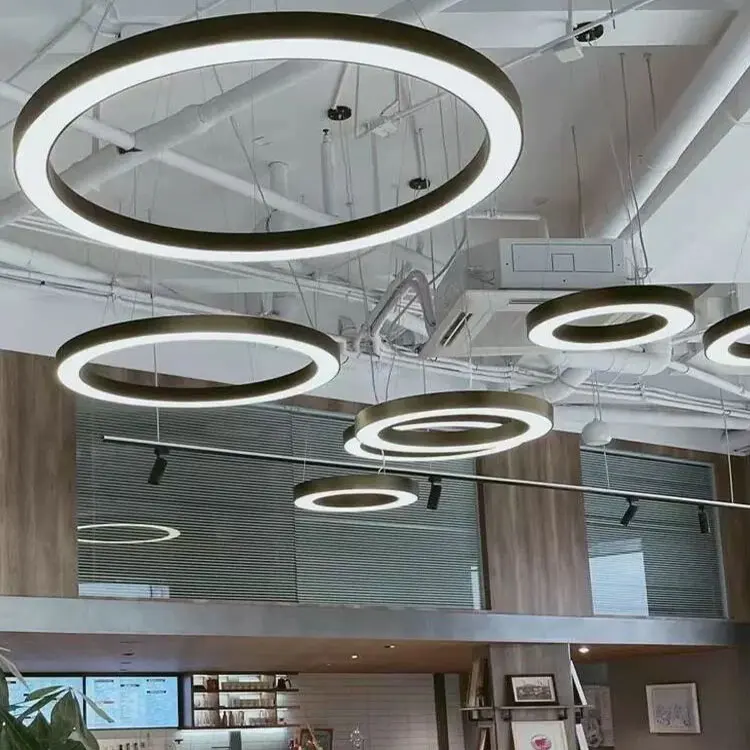 Indoor Brass Round Led Ceiling Lighting Ring Hanging Lamp Circular Rectangular Pendant Lights Modern Led Chandelier