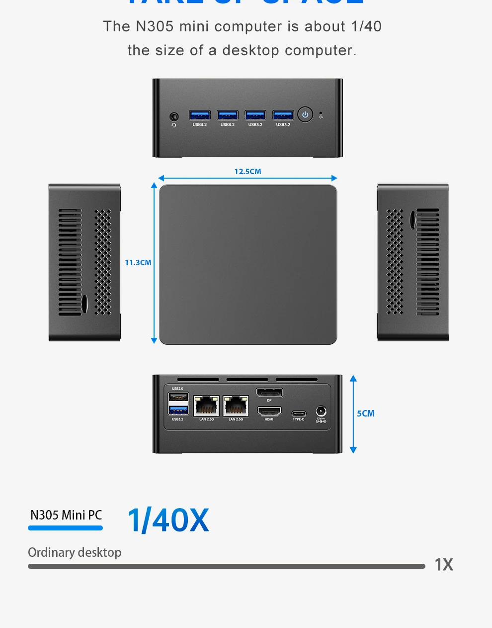 12th Gen Intel N305 Mini PC NUC with Windows11/Linux OS 16GB DDR4 512GB SSD Pocket Dual 12V Lan AU/US/EU Plugs - Image 2