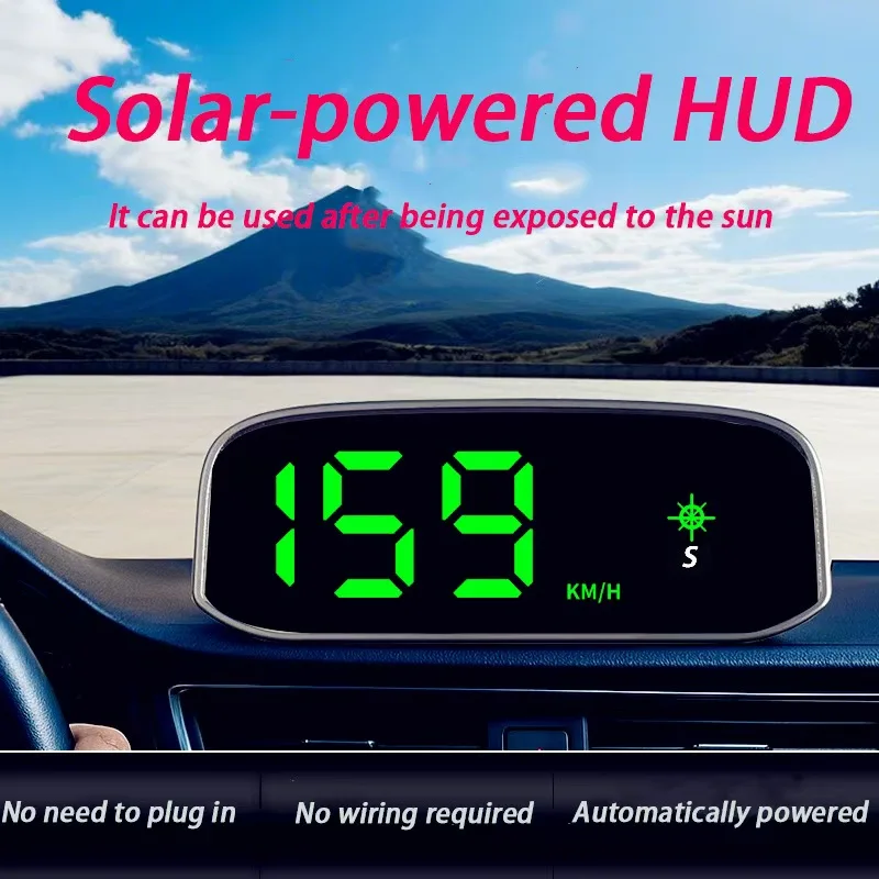Solar-Powered Wireless Car Heads-Up Display LCD Windshield GPS Compass Time Speed KMH/MPH OBD2 LED Universal Speed Clock - Image 3