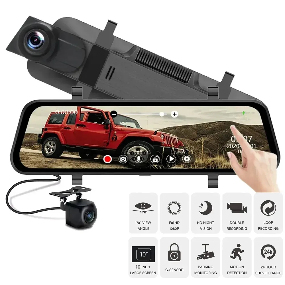 9.6 Inch IPS Mirror Recorder Rear View Mirror 1080P Dash Cam 2 Lens NIGHT VISION hd 1080p Camera Car Dvr Touch Screen - Image 2