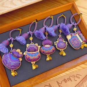 YL Intangible Cultural Heritage Song Jin Gourd Pendant/Bag Hanging/Car Hanging Double-sided Handmade Cloth Lucky Cat Pack of 10