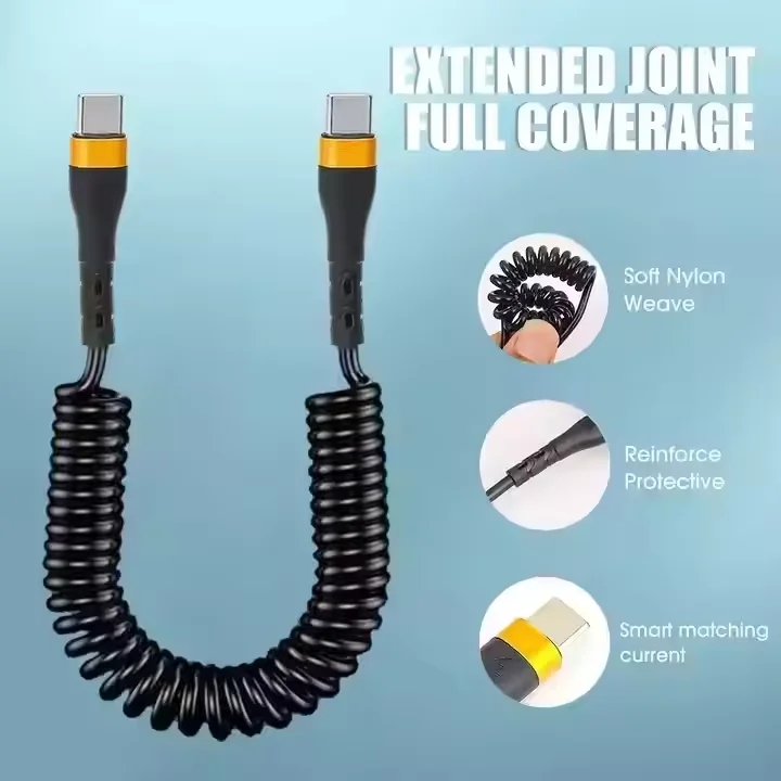 120W Fast Charging Type-C Cable with Braid Shielding PVC Jacket Spring Wire USB-C Connector 1m Cables for Smart Phone Pack of 5 - Image 3