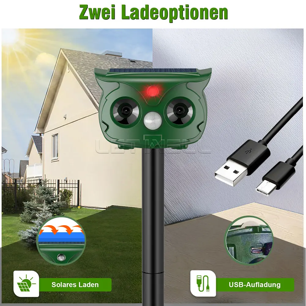 Ultrasonic Animal Repellent Cat Dog Snake Mouse Deterrent Solar Powered Garden Waterproof Solar Animal Mole Repeller Farm Yard - Image 2