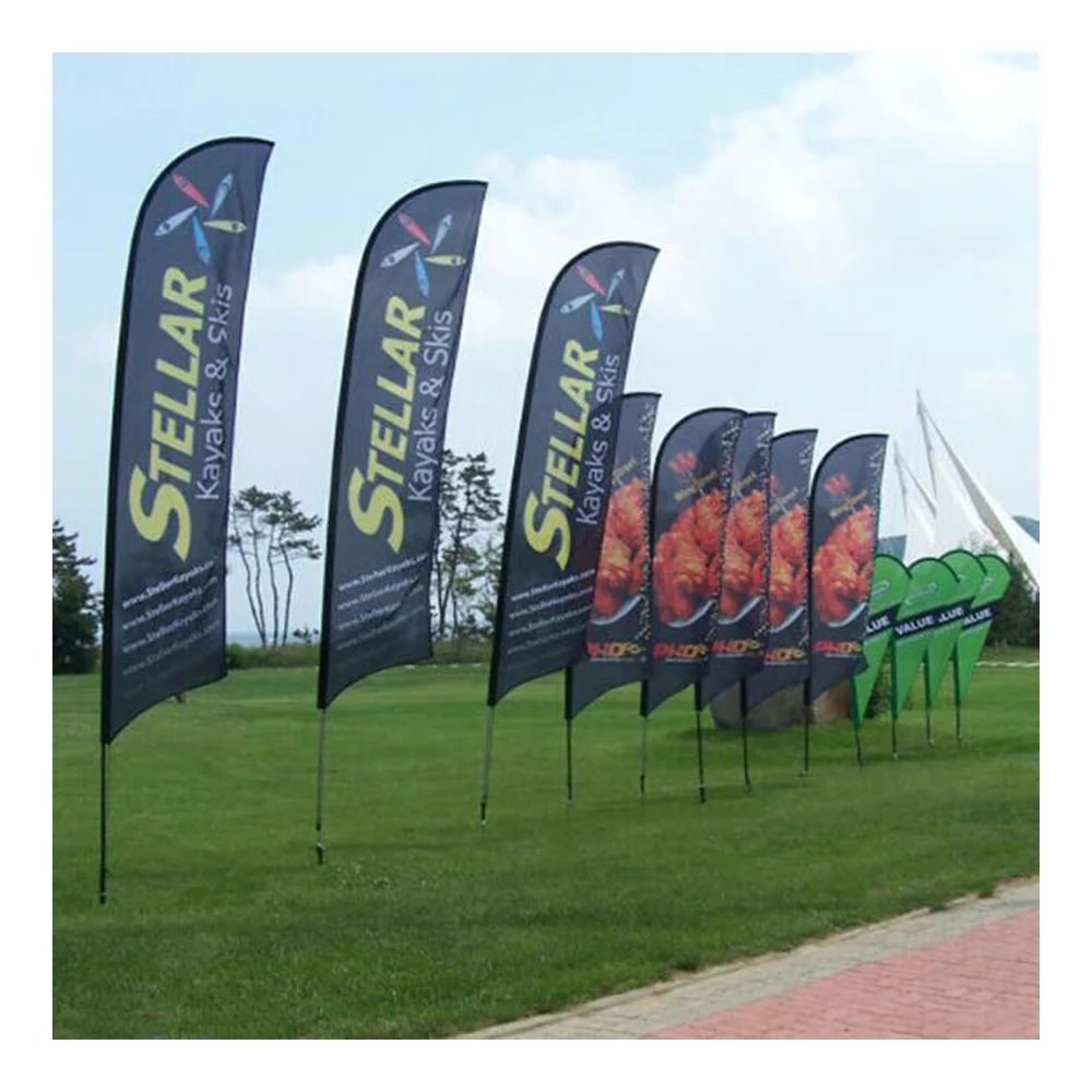 Teardrop Flying Banner Beach Flagpole Sale Now Open House Car Wash Swooper Custom Printed Feather Flag With Spike Base