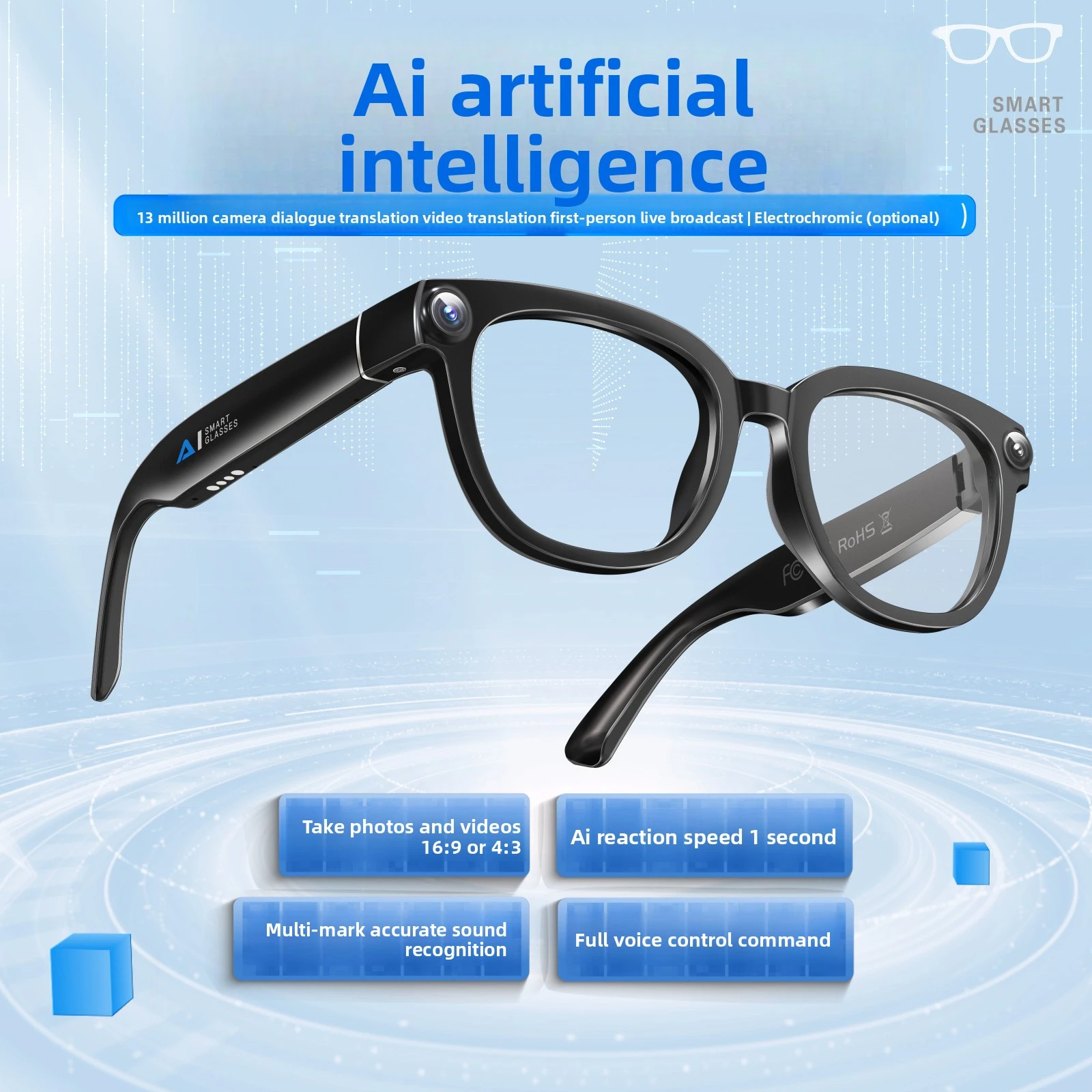 Ruisixing Best-selling Q1 Smart AI Glasses 1300W Camera Video Simultaneous Interpretation Bluetooth Call AI Smart Glasses