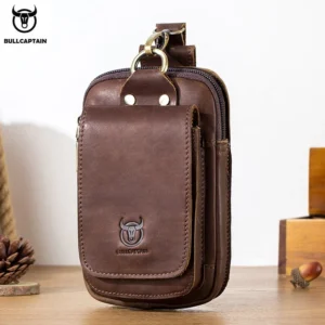 BULLCAPTAIN Genuine Leather Small Summer Waist Belt Pouch with Zipper Closure Hook Design Phone Pouch & Cigarette Case Pack of 2