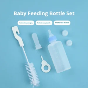 Pet Feeding Bottle Soft Silicone Nipple Newborn Kittens Puppies Rabbits (7-Piece Set) Solid Thickened Chew-Proof Design Easy Pack of 2