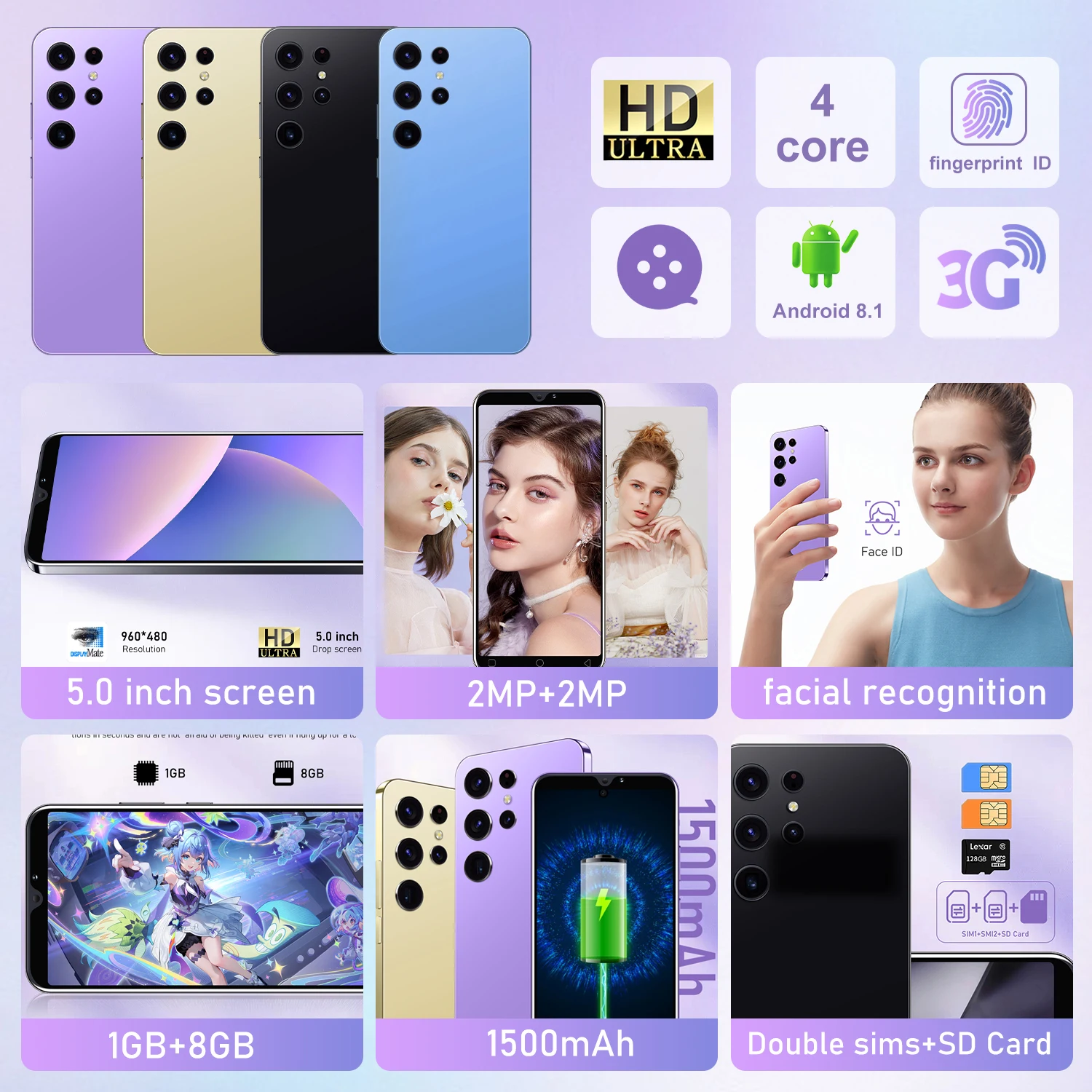Best Very Cheap Mobile Phone S24 Ultra 5.0" Full Screen 1GB+8GB 2MP+2MP 1500mAh Smartphone with GPS Face ID Cellphone - Image 2