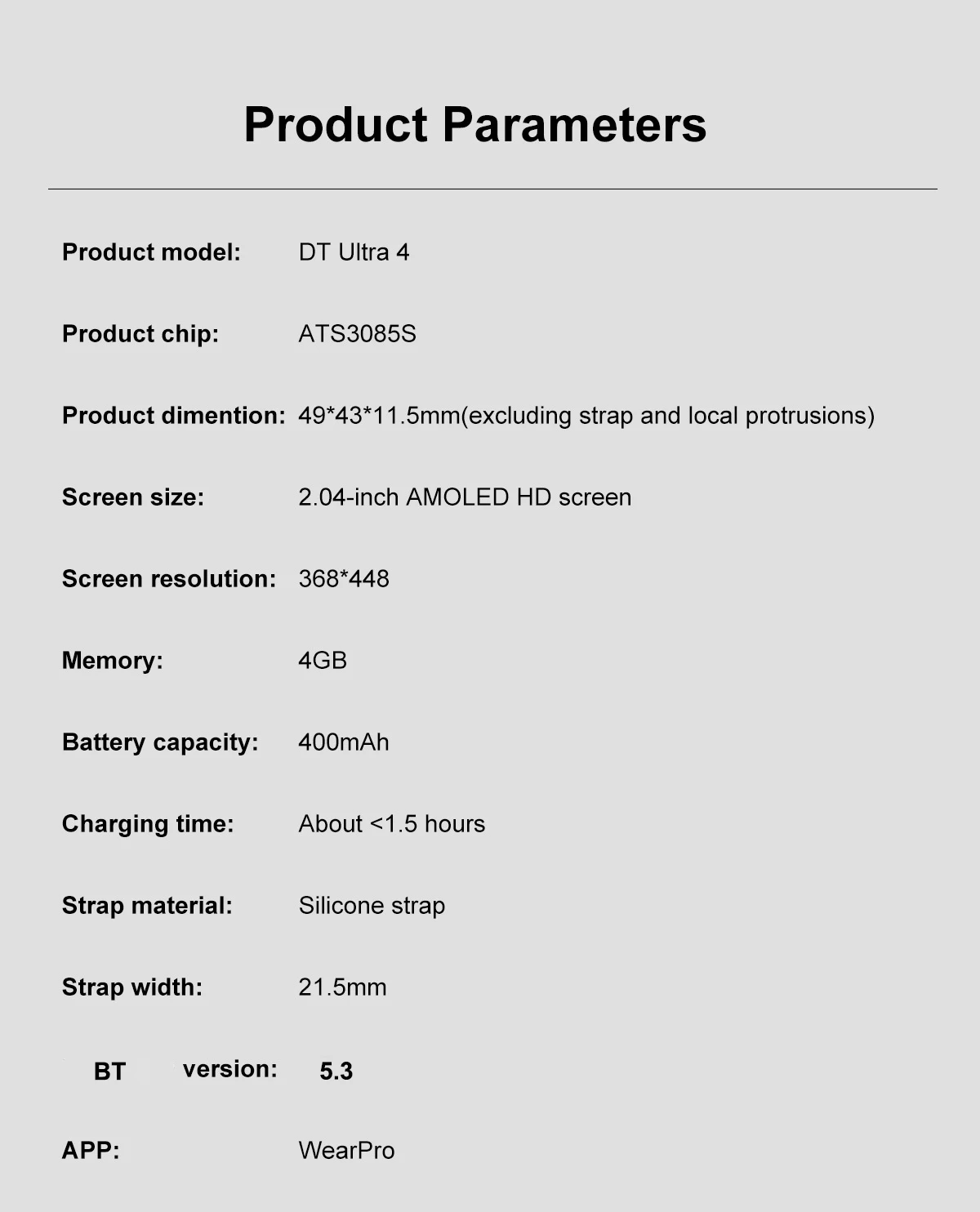 New DT Ultra 4 Smart Watch AMOLED Screen, 400mAh Battery, Bluetooth Call, 4GB Memory - Image 2