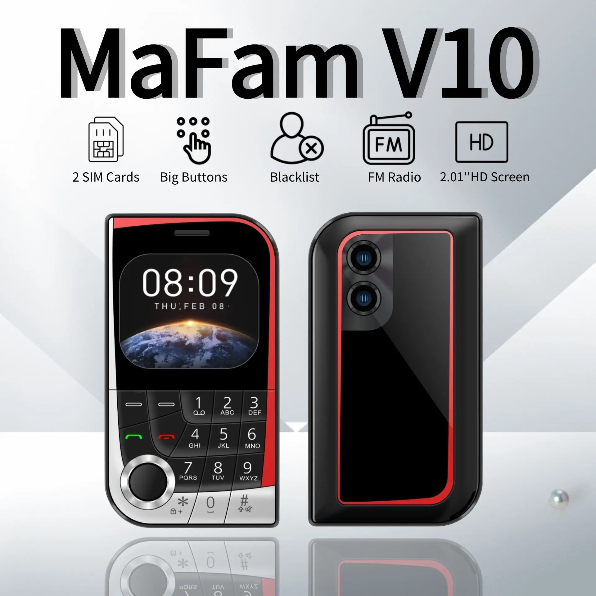 Reasonable Price V10 Senior Feature Phone 2 SIM Cards Big Buttons FM Radio and 2.01' HD Screen - Image 2
