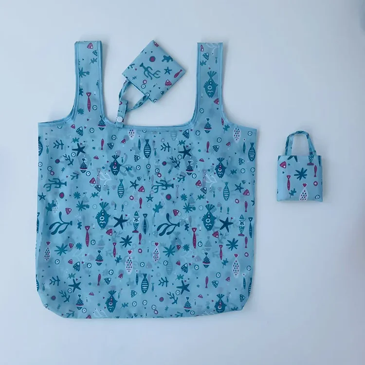 Reusable Eco Friendly Folding Portable Grocery Bags Polyester Foldable Tote Shopping Bag with Pretty Pattern for Daily Use - Image 4