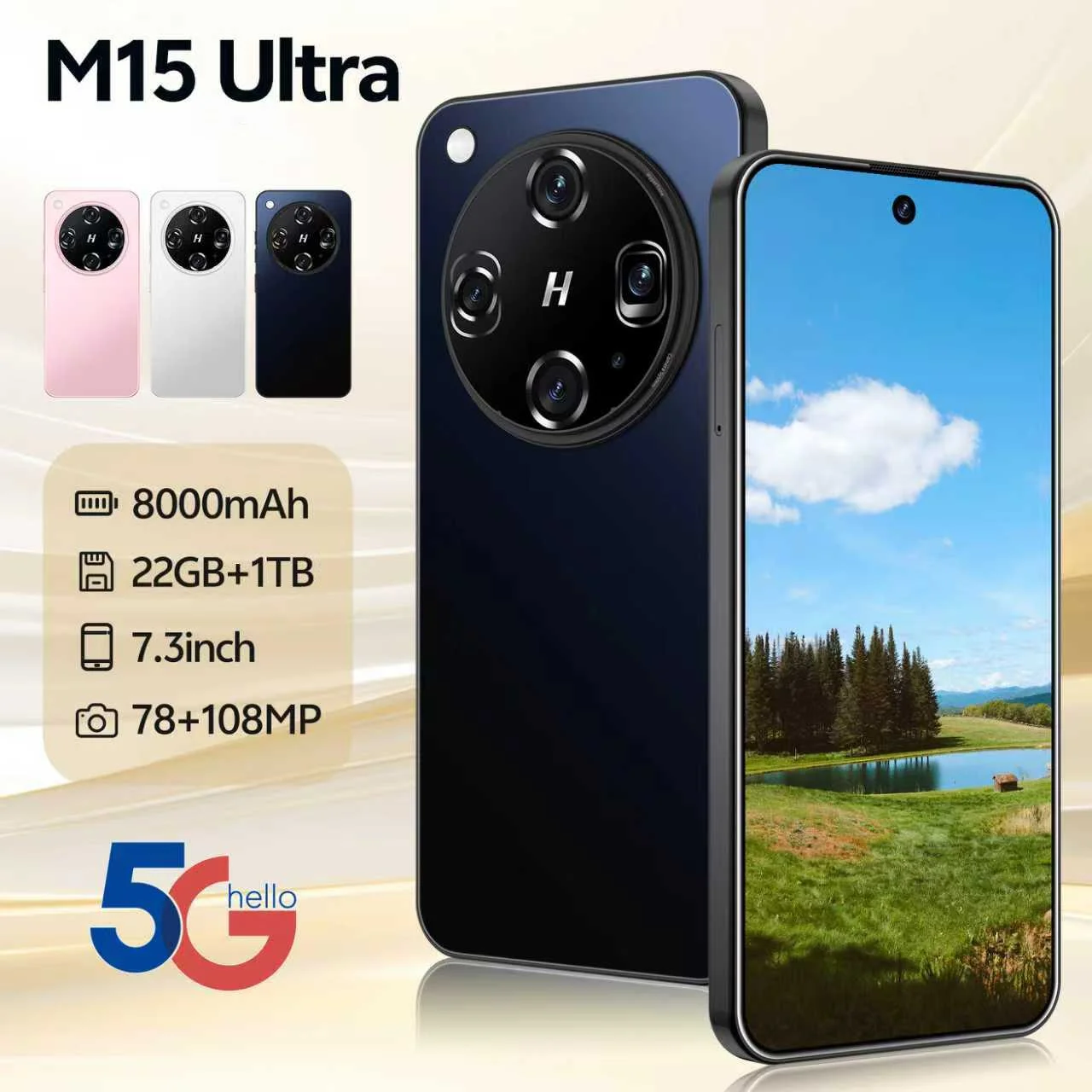 Real High Quality Promotion M15 Ultra Smartphone Android 15 122GB+1TB WIFI 4G/5G Dual SIM Unlocked Gaming Smart Phone