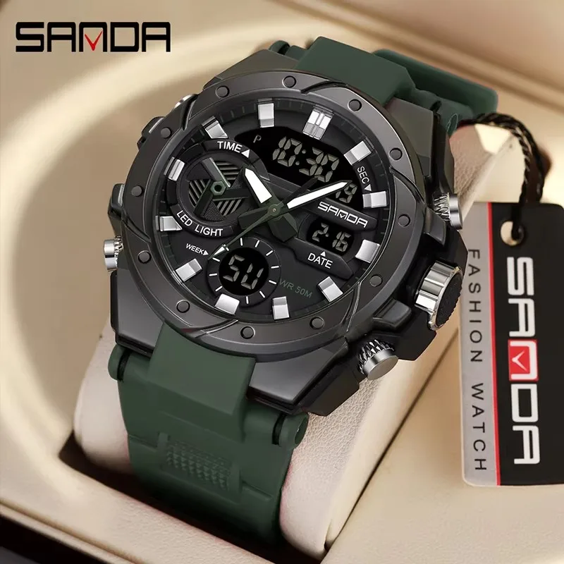 SANDA 3313 Brand Watch Electronics Men Sport Alarm Clock Waterproof Stopwatch Chronograph Men Wristwatches Quartz Digital Watch Pack of 2