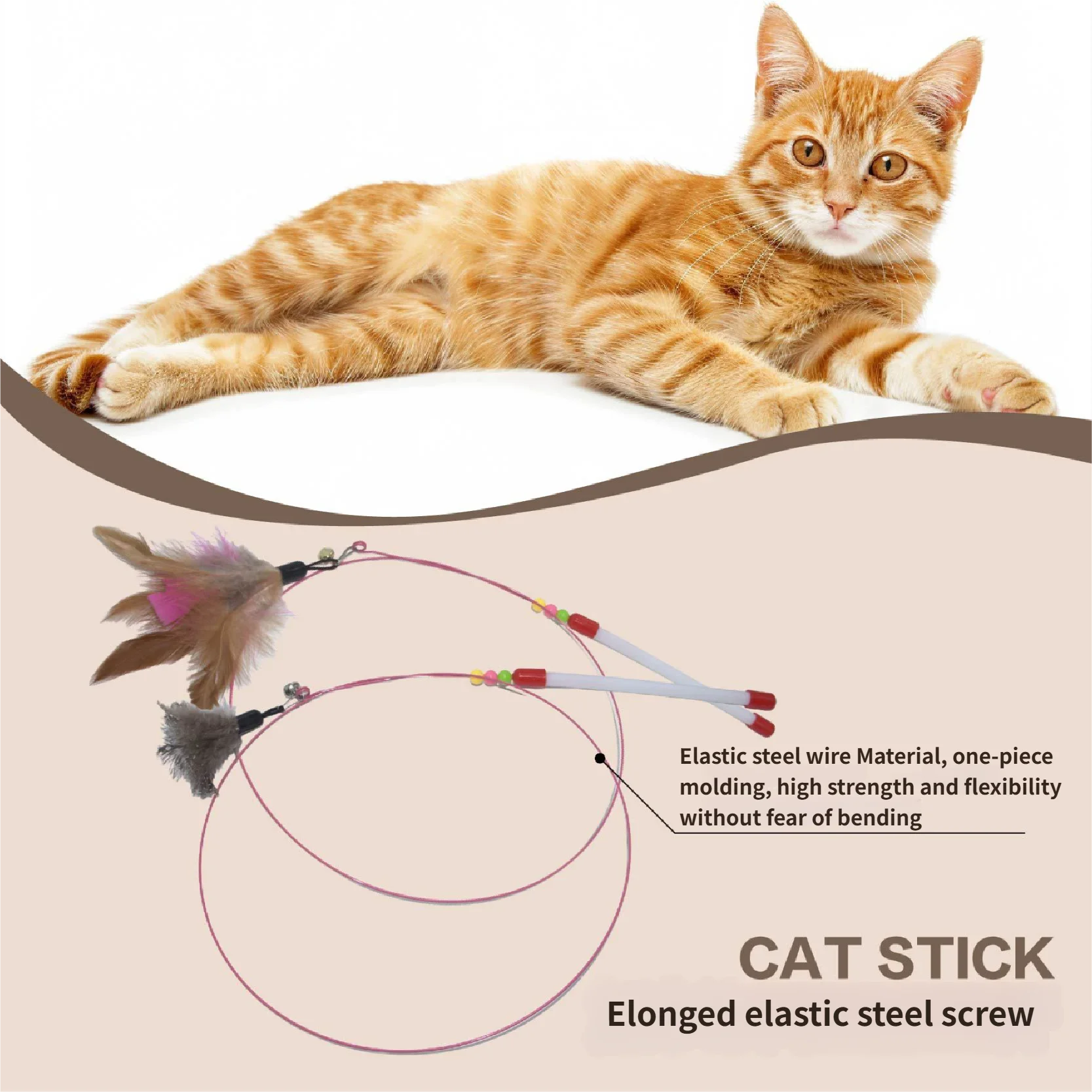 Plush Bell Feather Interactive Cat Teaser Wand with Steel Wire Elastic Rod-Cat Toy & Pet Supplies Pack of 100 - Image 2