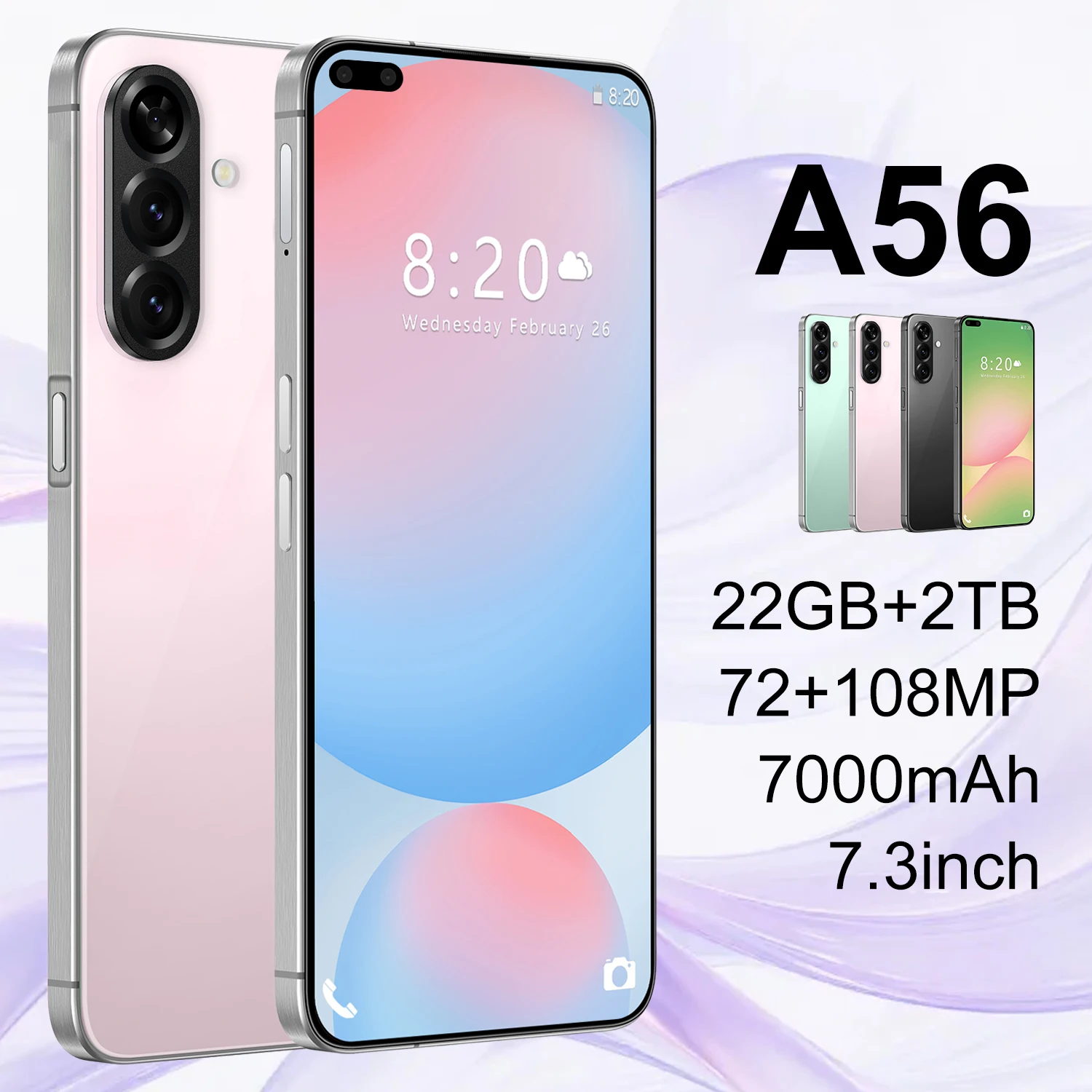Bezel-Less Look 16G+1TB 5G Smartphone A56 New Mobile Phone 7.3inch Large-Screen 108MP 144Hz Big Screen Global Cell Phones - Image 2