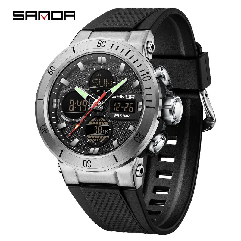 SANDA 6191 Multi-function Sport Stopwatch Men's LED Electronic Watch for Men Digital Watches 50M Life Waterproof Clock for Male Pack of 2 - Image 3