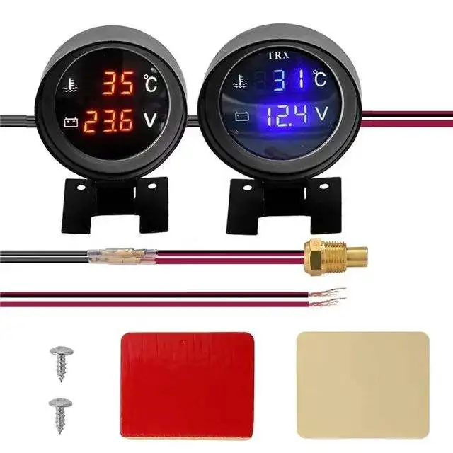 2 in 1 Round 12V 24V LED Digital Car Truck Water Temp Gauge Temperature Sensor Temperatura Motor + Voltmeter Volt Voltage Meter - Image 3