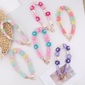 Ins Flower Woven Mobile Phone Pendant Bag Charm Creative Gift for Women Woven Phone Chain Daisy Keychain Phone Strap Pack of 5