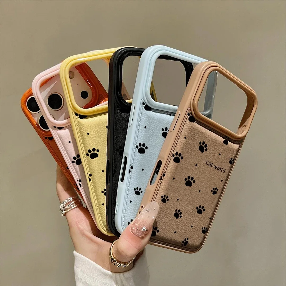 Cute Full Screen cat Imprint Pattern Case 17 Air Pro Max Drum Bag Leather Texture Shockproof Protective case for iphone 16