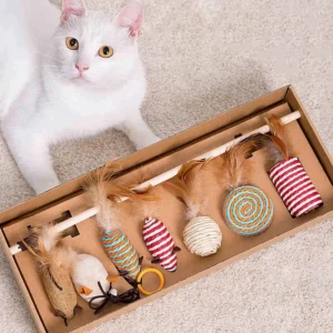 Best Interactive Cat Toys Feather Bells Mouse Set 7 Pcs Funny Cat Toy Gift Box Pack of 2