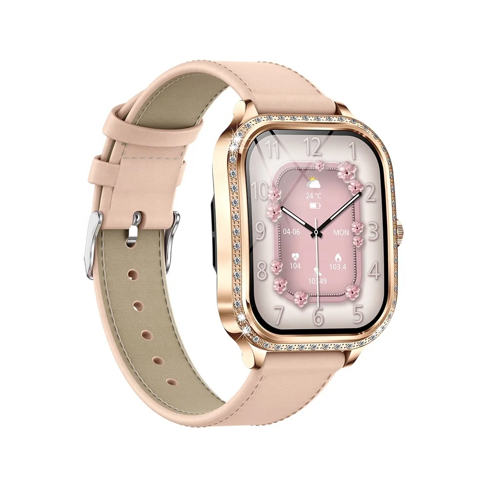 Fashion Ladies Leather Strap Smartwatch MK88 1.75 Inch Square Touch Screen Women BT Call Sleep Heart Rate Monitor Smart Watches - Image 2