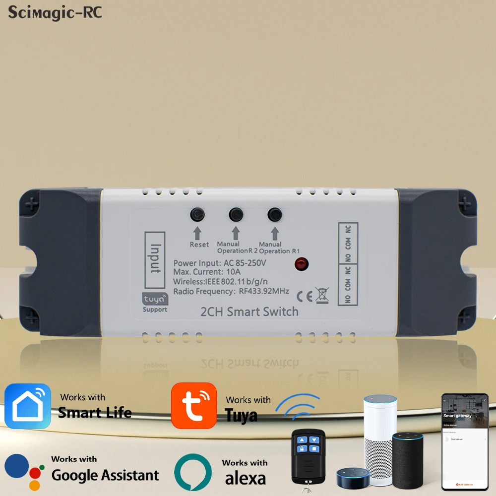 2CH Tuya Wifi Wireless Smart Switch Module 433 Remote Control Smart Home Garage Universal Remote Relay Alexa Google Home