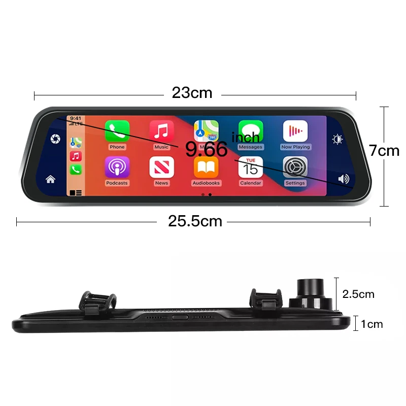 9.66inch Auto Wireless Projection Screen Monitor Carplay Android Rearview Backup Camera with 4K Resolution for Car Reversing - Image 2