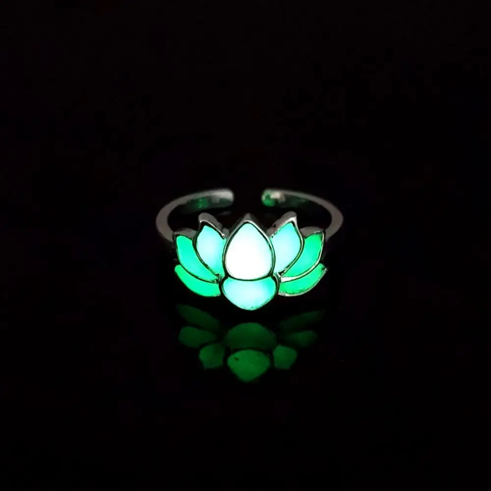 Europe and America New Glow in the Dark Women Luminous Lotus Ring Yoga Energy Ladies Flower Ring Pack of 12 - Image 2