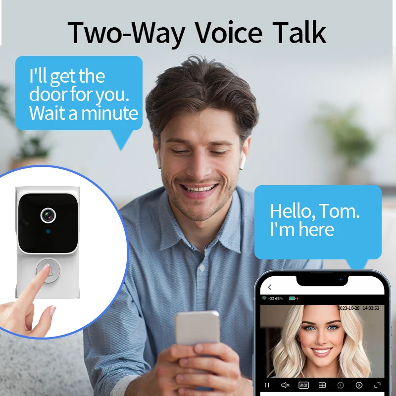 Ip System Smart Waterproof Two-Way Audio Battery Wireless Motion Talking Alexa Video Wifi Doorbell Camera With Video Monitor - Image 3