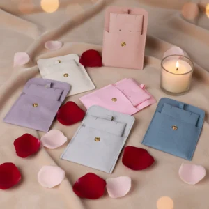 Wholesale Custom Microfiber Jewelry Pouch Snap Closure with Insert Pad Creative Portable Jewelry Pouch Bag Pack of 50