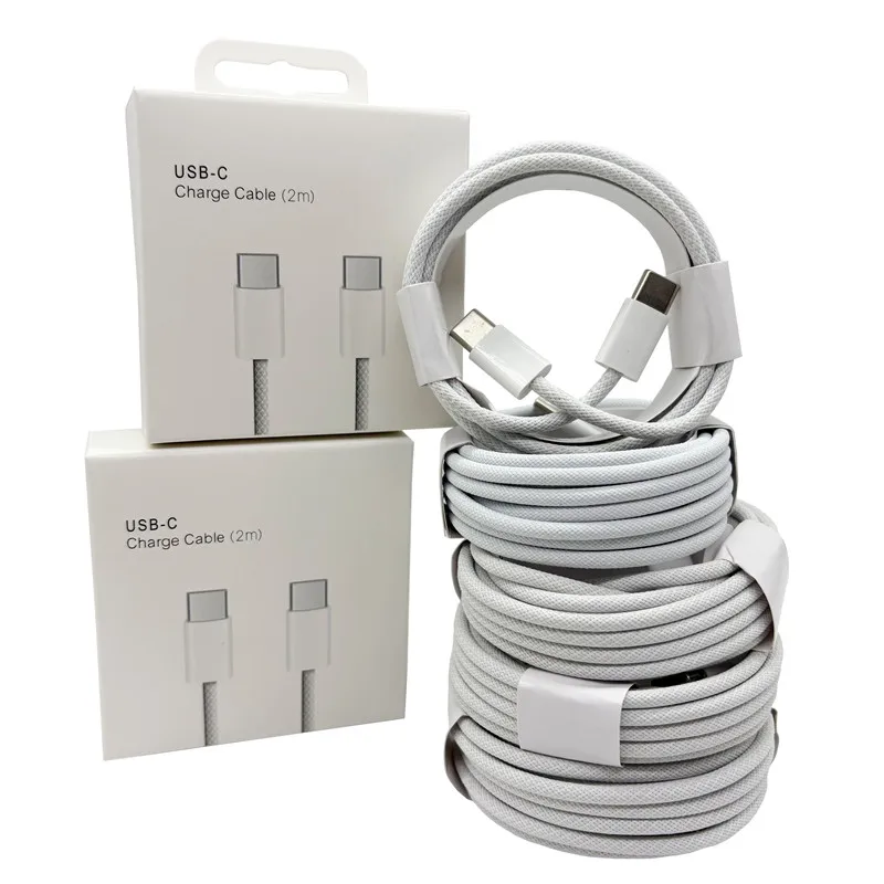 Wholesale 2M Nylon Braided 60W USB-C Fast Charger Cable 2M /16/17 Pro Max Type-C Charging Cable for Samsung Xiaomi for iPhone 15 Pack of 50
