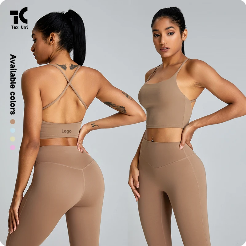 TexUni Solid Soft Touch Nudity Sports Bra Women's Fitness Vest Cross Beauty Back Quick-Drying Gym Crop Top Yoga Camisole Pack of 2 - Image 4