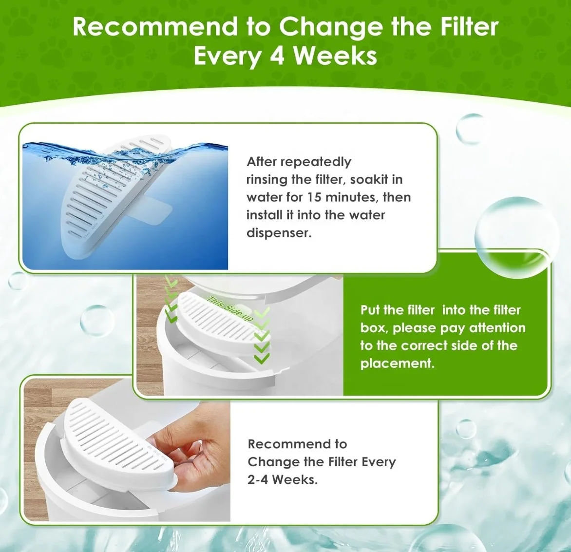 Cat Water Fountain Filters for Wireless Operated 67oz Pet Fountain Filters with 12 Sponges Replacement for Uahpet Pack of 30 - Image 3