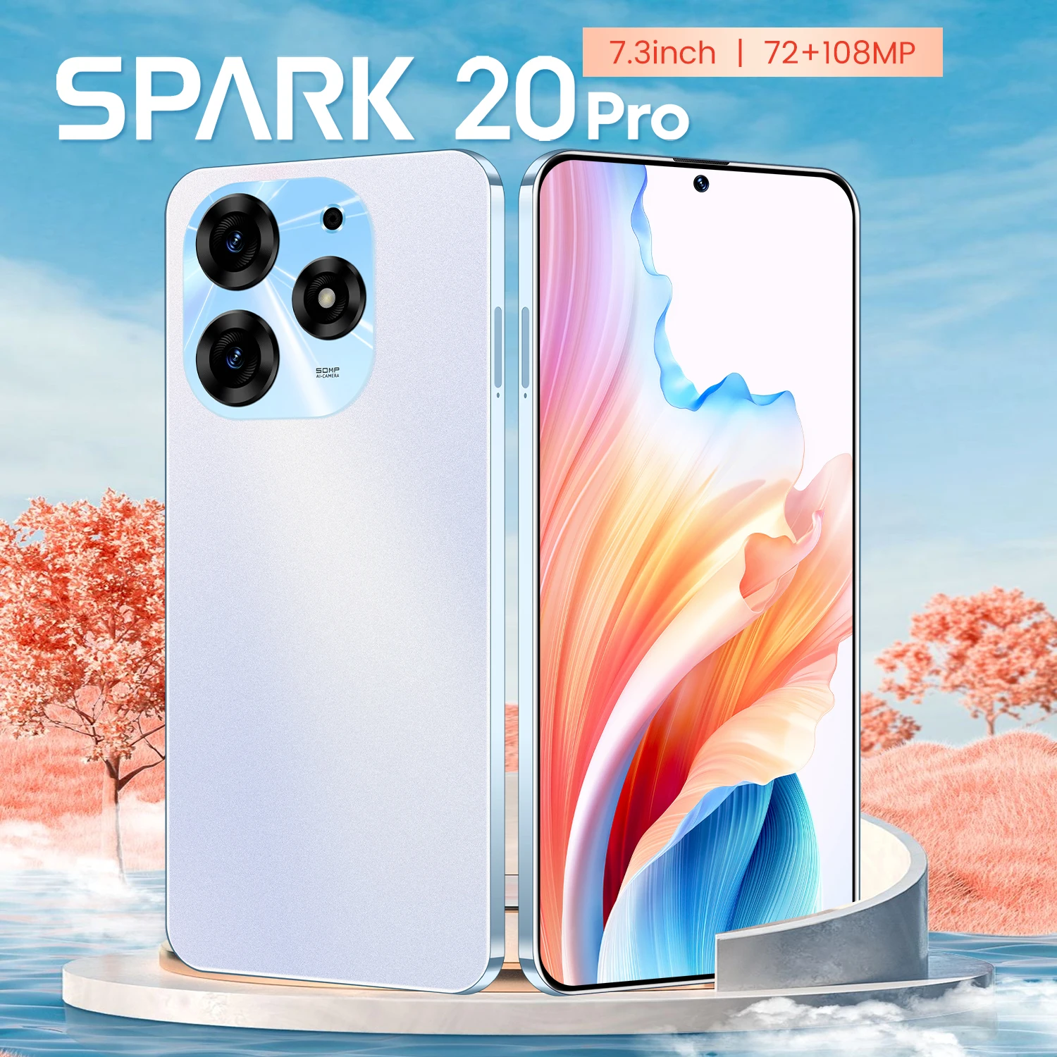 Spark 20 Pro High-Quality 7.3inch 10-Core 5G Smartphone with 16GB RAM, 1TB Storage, Dual SIM, Unlocked Large Battery
