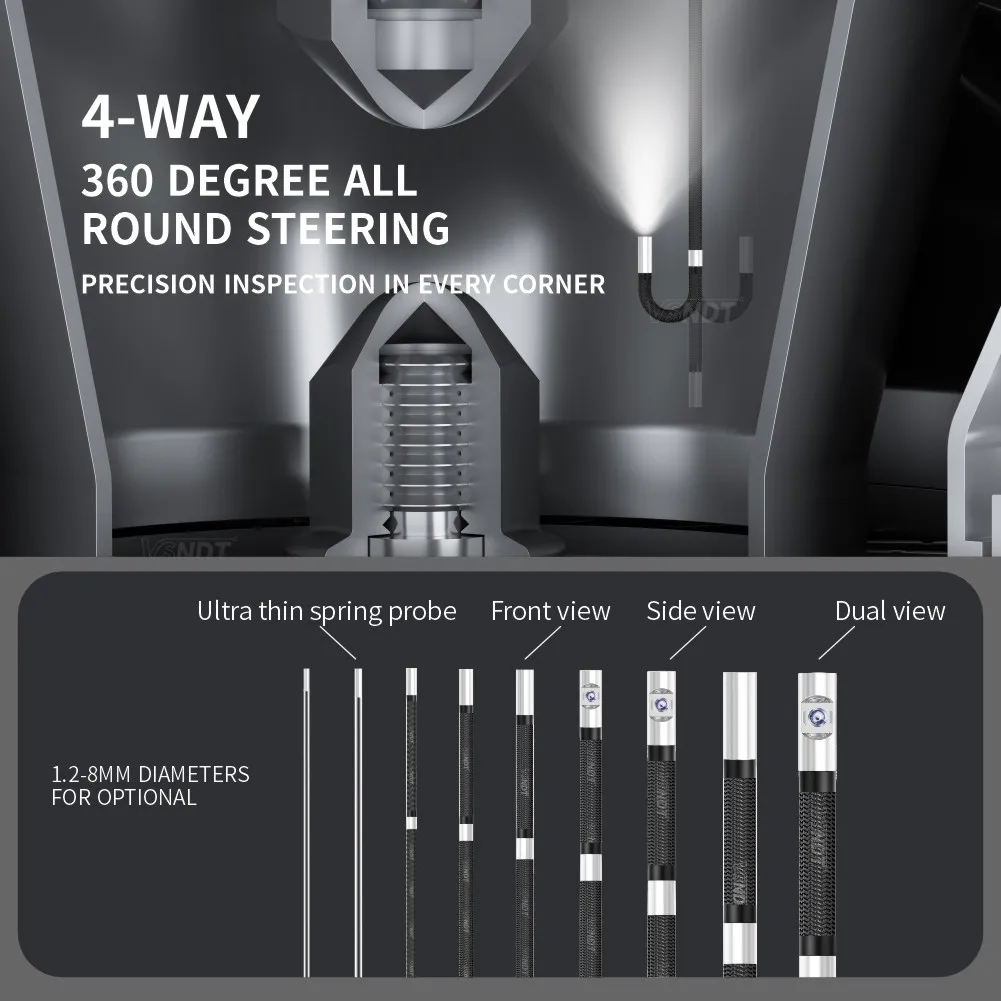 360-Degree Industrial Endoscope Camera 5 Inch HD IP67 Waterproof Optical Fiber Analog Camera Factory Direct Borescope Camera - Image 3