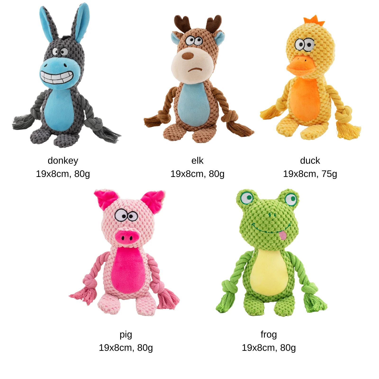 Retail New Pet Plush Sound Cotton Rope Toy Fox Frog Pig Dog Interactive Tug of War Training Pet Squeaky Plush Chew Toys Pack of 30 - Image 2