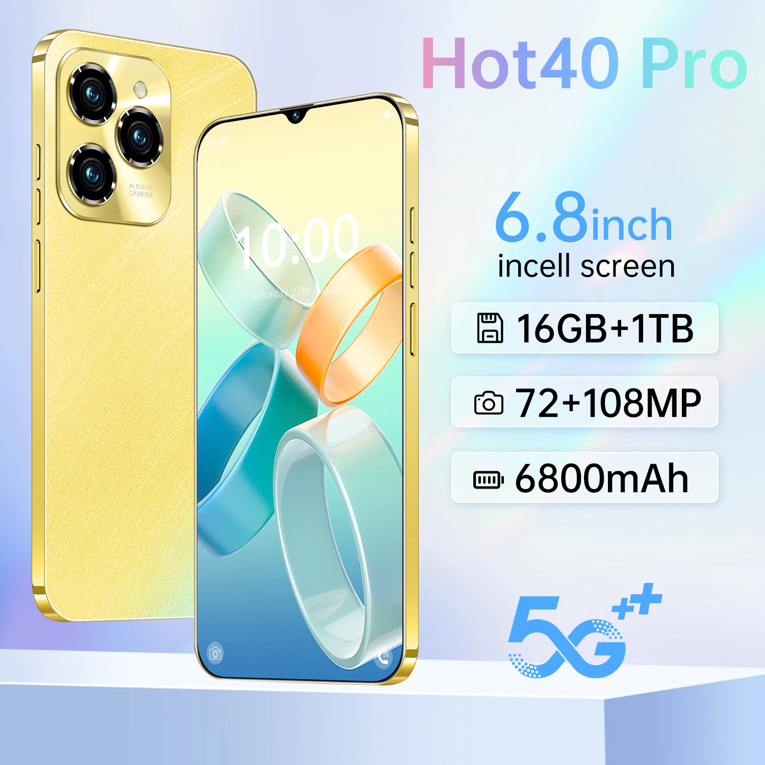 HOT40 Pro 5G Smartphone Dual SIM 6.8 Inch 2K HD Screen 8000mAh Battery 16GB+1TB Memory 108MP Android 14 Shockproof Gaming LTE - Image 2