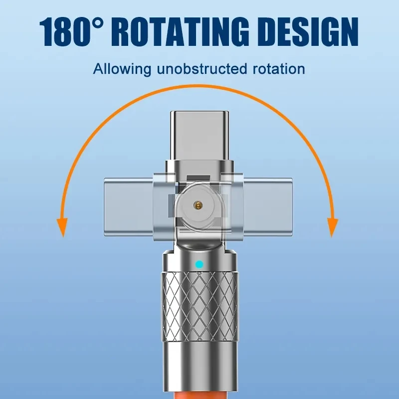 120W 3A Fast Charging Flexible Heavy Duty Silicone USB Data Cable Zinc Alloy 180 Rotation Type-C/iOS/Android Charger Pack of 20 - Image 4