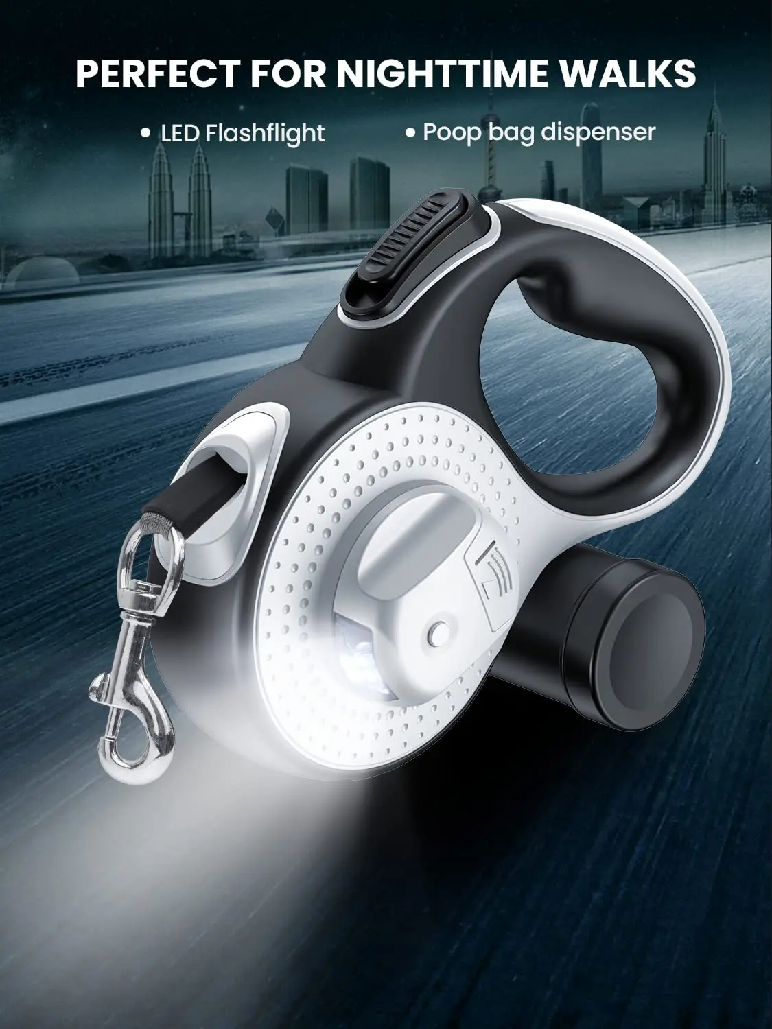 Factory Top Seller Custom Logo Nylon Pet Accessories Automatic Retractable Led Light Dog Walking Leash With Poop Bag Wholesale Pack of 10 - Image 4