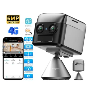 Hongnaer 6MP HD Infrared Night Vision Low Power Battery IP Camera O-Kam Pro Dual Lens 10X Zoom 4G Wireless CCTV Security Camera