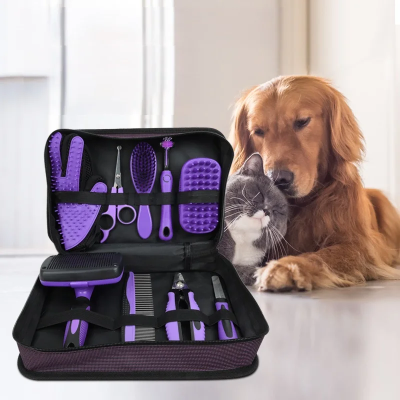 Plastic De-shedding Beauty Complete Pet Grooming Set 9PCS Professional High Quality ABS Material Dog Grooming Kit & Scissors Set Pack of 50