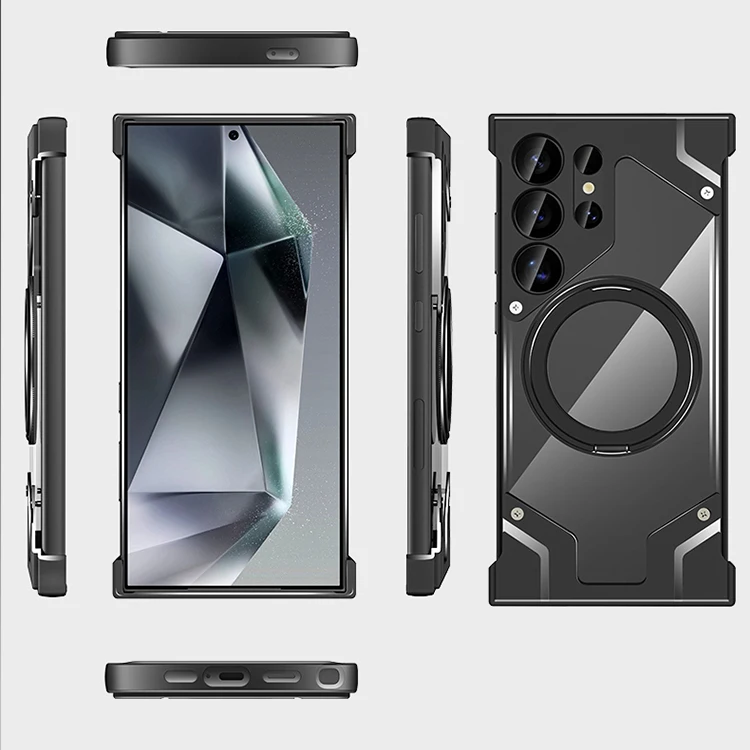 Alloy Metal Phone Case for Samsung Galaxy S24 S25 Ultra Borderless Magnetic Holder Phone Case for Samsung Galaxy S24 S23 Ultra - Image 2
