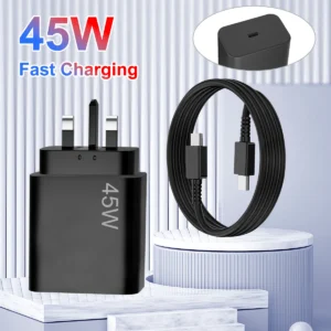 45W Type-C Super Fast Charging PD 3.0 USB C Data Cable for Samsung for Galaxy S22 S23 S24 Ultra EU UK Plug Pack of 5