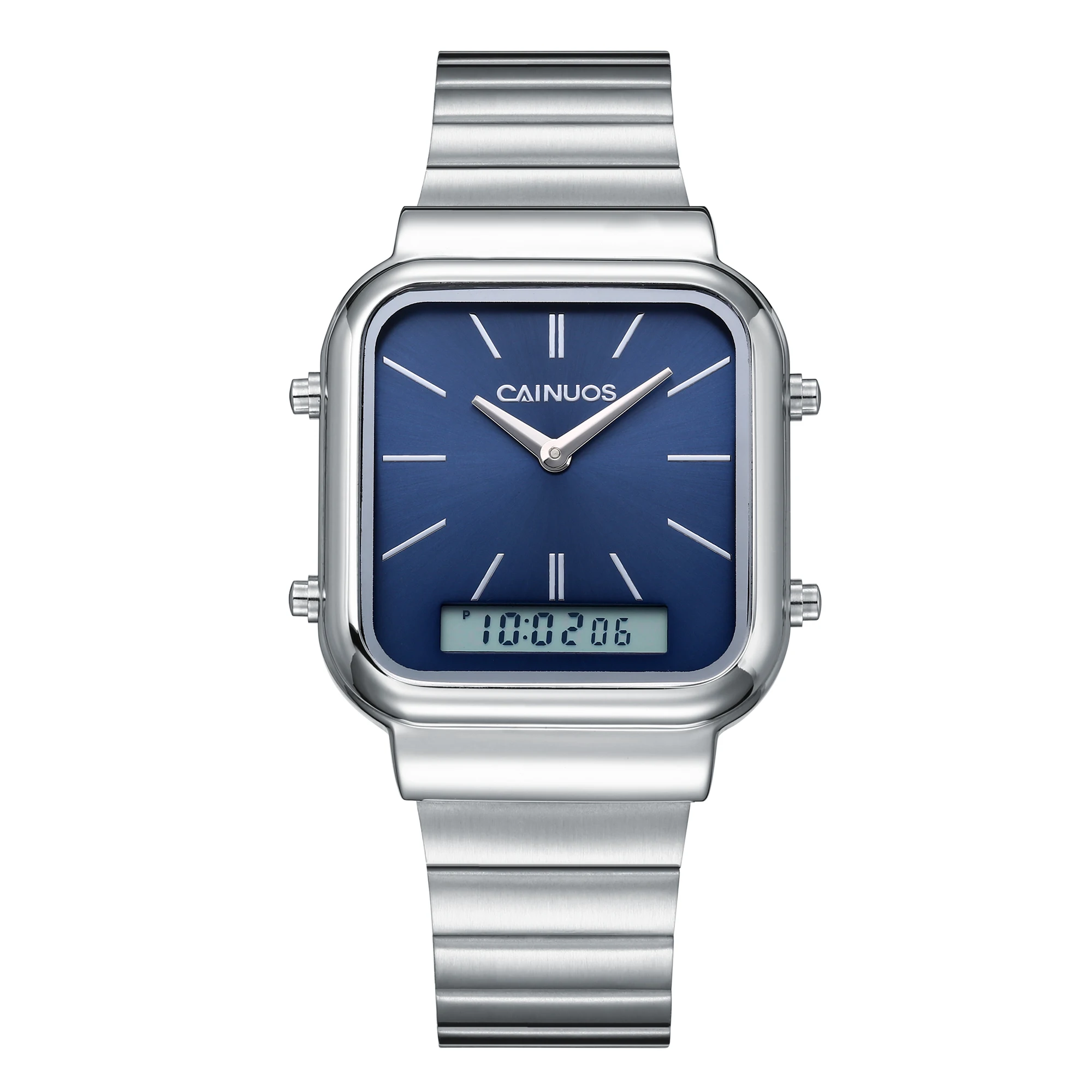 CAINUOS Men's Sports Watches Outdoor Multifunctional Dual Display With Night Light Stainless Steel Band, Stopwatch - Image 2