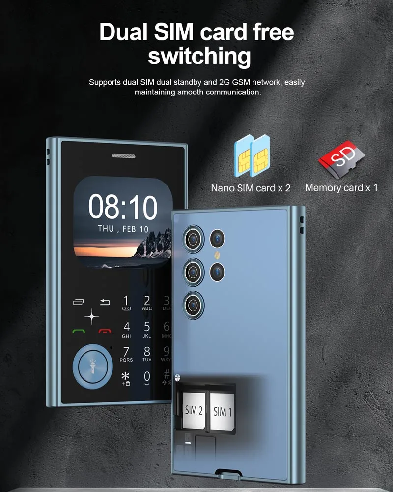 V8 Mini Mobile Phone 2.01" HD Round Screen Dual SIM Card Speed Dial Magic Voice FM Radio Flashlight Small Cellphone Type-C Pack of 5 - Image 3