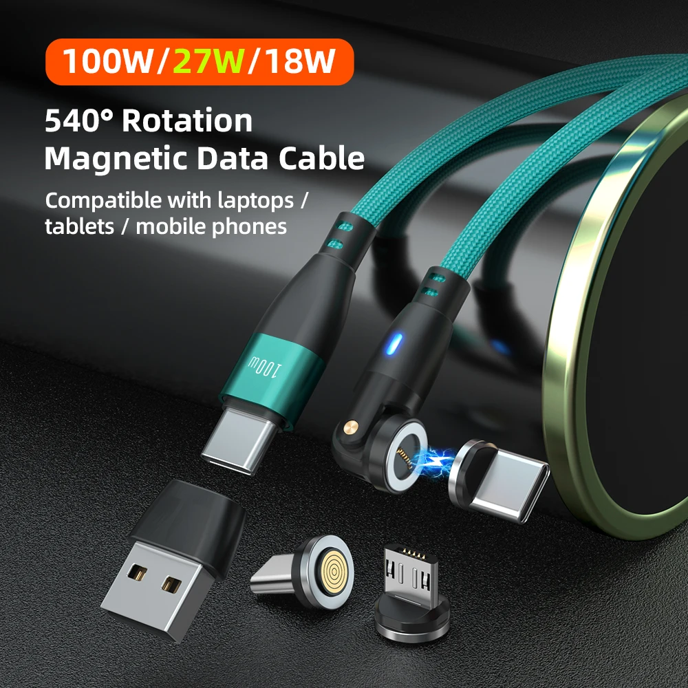 9pin 540 Rotation 6 in 1 Magnetic Cable 100W | Universal USB Type C Micro PD100W 5A Fast Charging & Data Cable 1M 1.8M - Image 3
